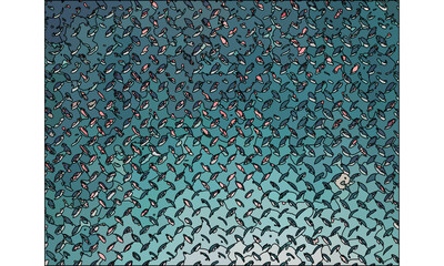 Metal walkway texture with diamond plate pattern in an industrial factory setting, suitable for industrial background, construction, and safety concept.