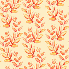 Seamless pattern with watercolor illustrations of autumn branches for textile or packaging design for Thanksgiving Day.