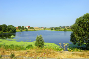 Fototapeta na wymiar rural nature, village view, lake