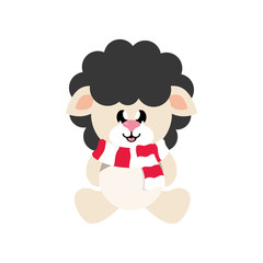 cartoon cute sheep black sitting with scarf