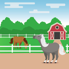 Obraz na płótnie Canvas Rural illustration with grazing horses