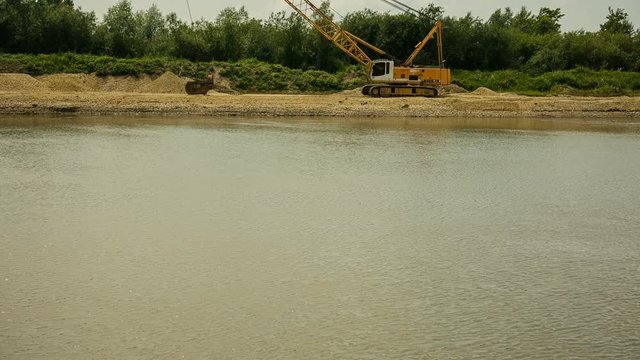 River and dragline excavator. Panoramic