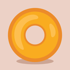 Simple, flat, plain donut icon/illustration. Casting a shadow. Isolated on a light beige background