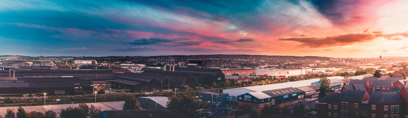 A panoramic view of a sunset over Sheffield, UK