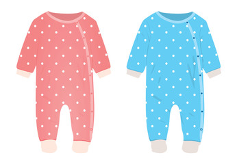 Pink and blue baby romper. vector illustration