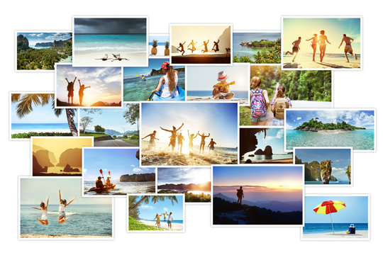 Photo collage of tropical images with landscapes and peoples