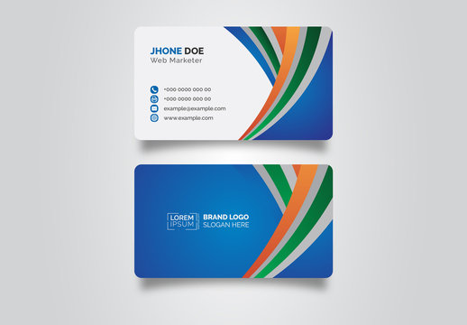 Business Card Layout with Multicolored Stripes