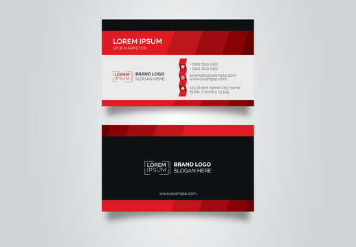 Business Card Layout with Red Accents