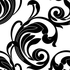 Fototapeta premium Black seamless floral pattern, ornament, backround. Vector.