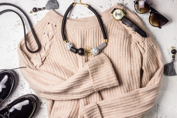 Women fashion cloth and accessories. Trendy Cozy Jumper.