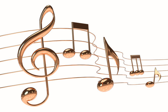 3D illustration music gold notes symbol score white background with clipping path.