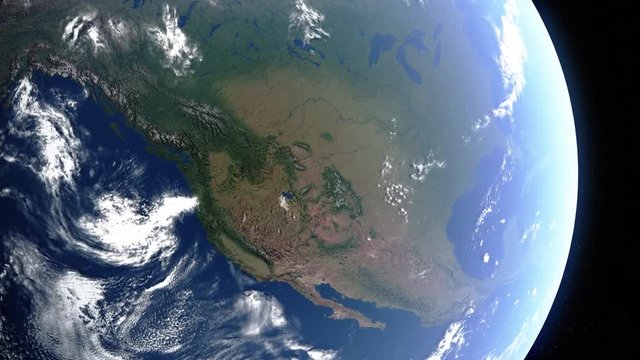 Realistic 3d animated earth showing North America at daytime in 4K resolution