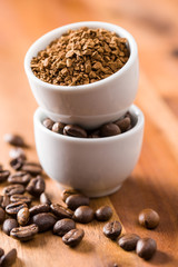 The instant coffee and coffee beans.