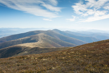 mountain range stretching towards the horizon