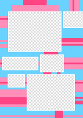 Colorful page for scrapbooking. Retro design square photo frames in blue and pink colors. Album template - just insert your photo
