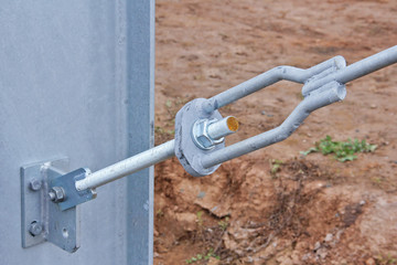 Bolted connection on the construction site. Metal. Connection.