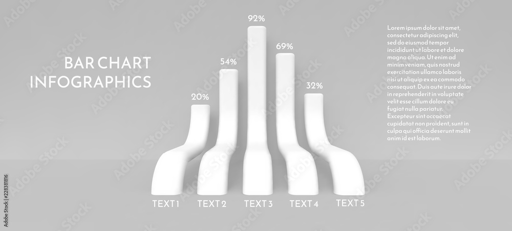Aufkleber bar chart in the form of long three-dimensional bending columns.