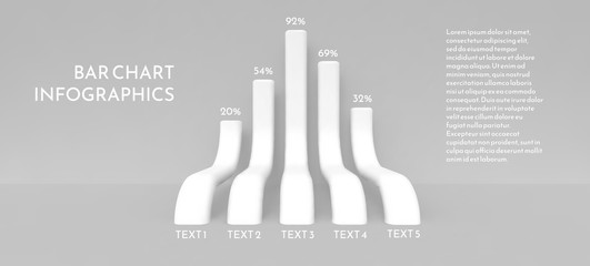 Bar chart in the form of long three-dimensional bending columns. - obrazy, fototapety, plakaty