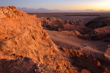 Fototapeta na wymiar Salt Mountain Range (Cordillera de la Sal) at sunset, San Pedro de Atacama, Chile