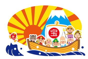 亥年　七福神の宝船　テンプレート