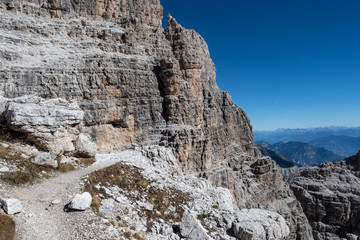 Fototapeta na wymiar View of the mountain peaks Brenta Dolomites. Trentino, Italy