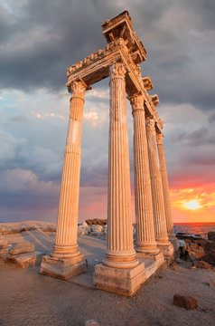 Ruins of Apollo temple with rainbow - Side, Antalya