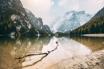 Fototapeten Great alpine lake Braies. Location place Dolomiti, national park Fanes-Sennes-Braies, Italy. © Leonid Tit