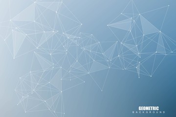 Geometric abstract background with connected line and dots. Structure molecule and communication. Big Data Visualization. Medical, technology, science background. Vector illustration.