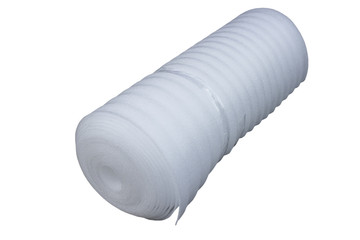 Roll of foamed polyethylene,white foam polyethylene roll on a white background, foam polyethylene...