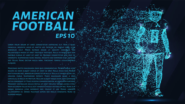American football particles on a dark background. Football consists of geometric shapes. Vector illustration