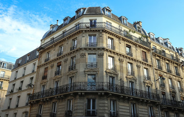 The traditional facade of Parisian building, France.