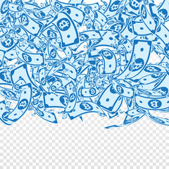 Fototapeta premium Bitcoin, internet currency notes falling. Messy BT