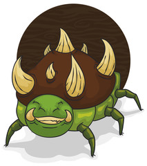 Smiling Insect Monster with a Spiky Shell, Vector Illustration