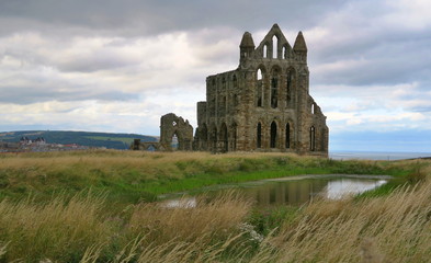 Fototapeta na wymiar Whitby Abbey - ruins of gothic church above sea shore in England in Great Britain
