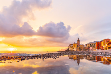 Obraz premium Sunset on the sea, Camogli, Liguria, Italy