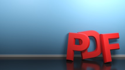 PDF red at blue wall - 3D rendering