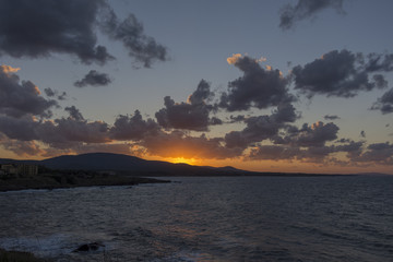 Sunset horizon over sea.