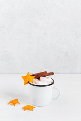 Christmas background with cocoa and marshmallow