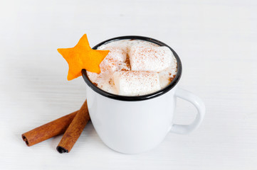 Christmas composition with cocoa and marshmallow