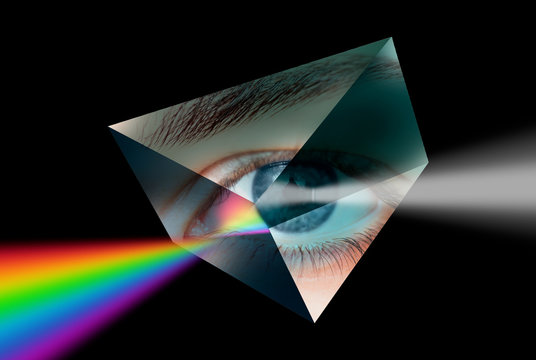 A Prism Dispersing White Light Against Girl Eye