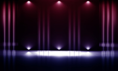 Fototapeta premium Background of empty dark room with concrete floor. Empty walls, neon light, smoke.