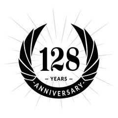128 years anniversary. Elegant anniversary design. 128 years logo.