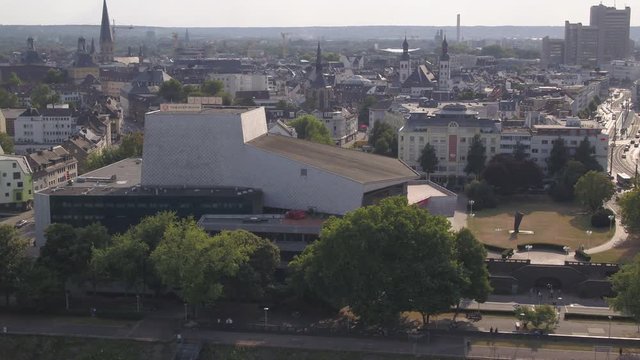 4K Drone Aerial Bonn German city, theatre, Marriott 