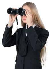 Young Businesswoman Looking Through Binoculars - Isolated