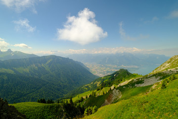 Fototapeta na wymiar Typical summer mountains Switzerland landscape at sunny day time