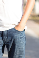male hand in the pocket of jeans