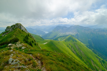 Typical summer mountains Switzerland landscape at sunny day time