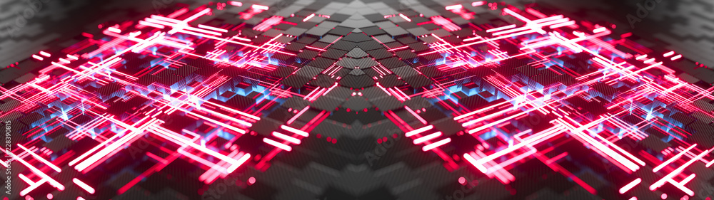 Poster abstract cubic geometric surface. connection concept. structure of lots of carbon fiber blocks with 