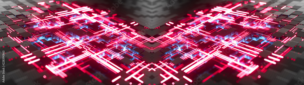 Poster abstract cubic geometric surface. connection concept. structure of lots of carbon fiber blocks with 
