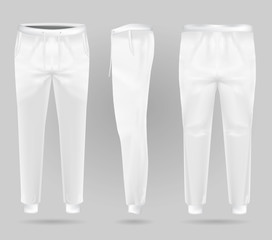 White sports trousers. Sports sweatpants design template. sportswear and urban pants